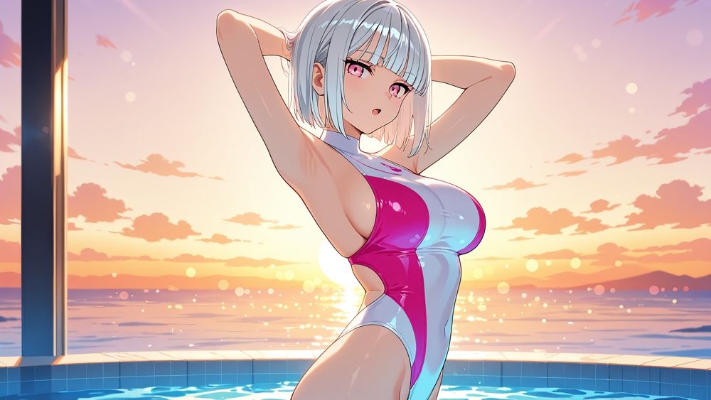 サンプル画像4:爆乳銀髪×青髪グラドルが専属契約のはずが秘密の種付け撮影【4K】(御一堂) [d_613532]