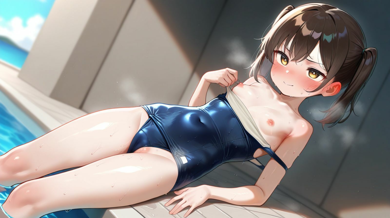 【Part1】スク水の濡れ濡れつるぺたちゃん♪絶賛発情中 サンプル画像 2