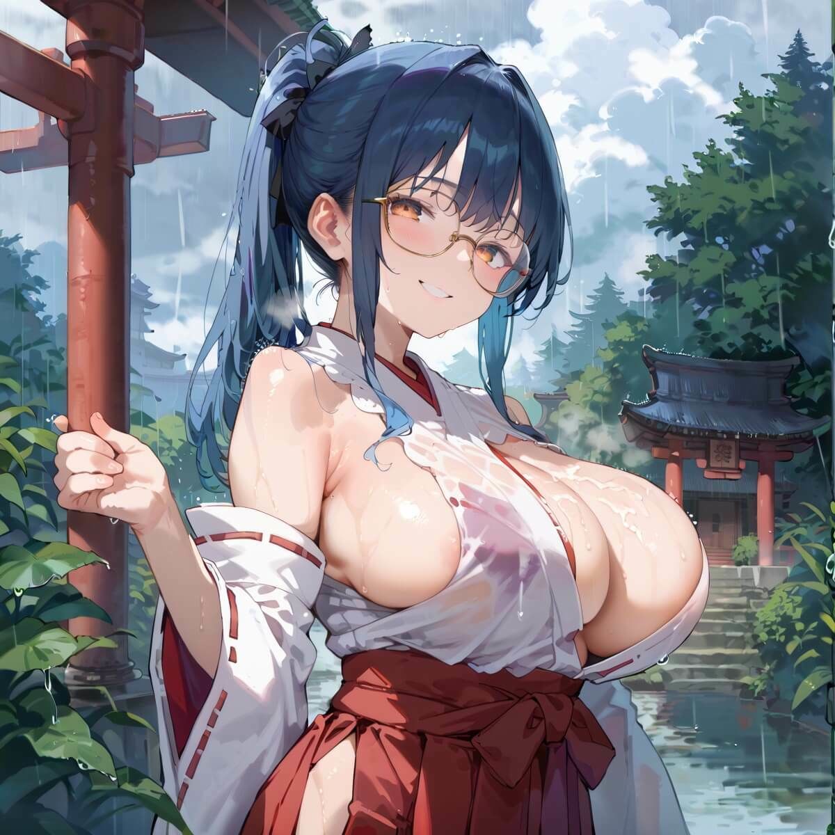 【エロ漫画】通り雨の中の美しき巫女たち5・200枚8