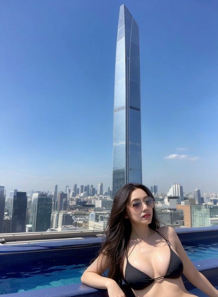 サンプル画像4:【美女名録】vol6.13  天空の楽園──最上階プールに佇む、ツンデレ美女  200枚【AIグラビア写真集】(AI美女制作参謀本部1課) [d_615429]