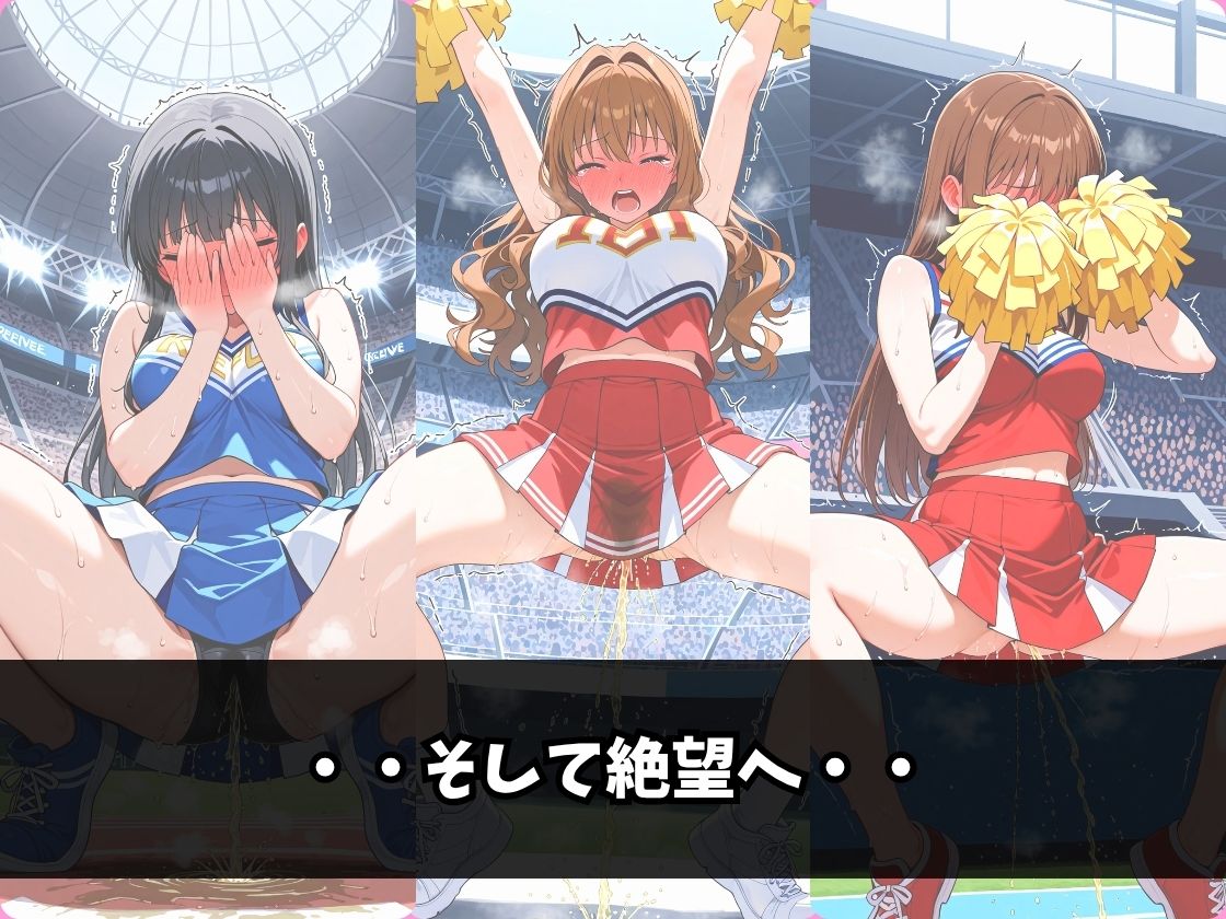 サンプル画像4:我慢失敗！観客前での絶望おもらし〜チアガールたちの汗と涙とおしっこ〜(お下品おしっこくらぶ) [d_615557]