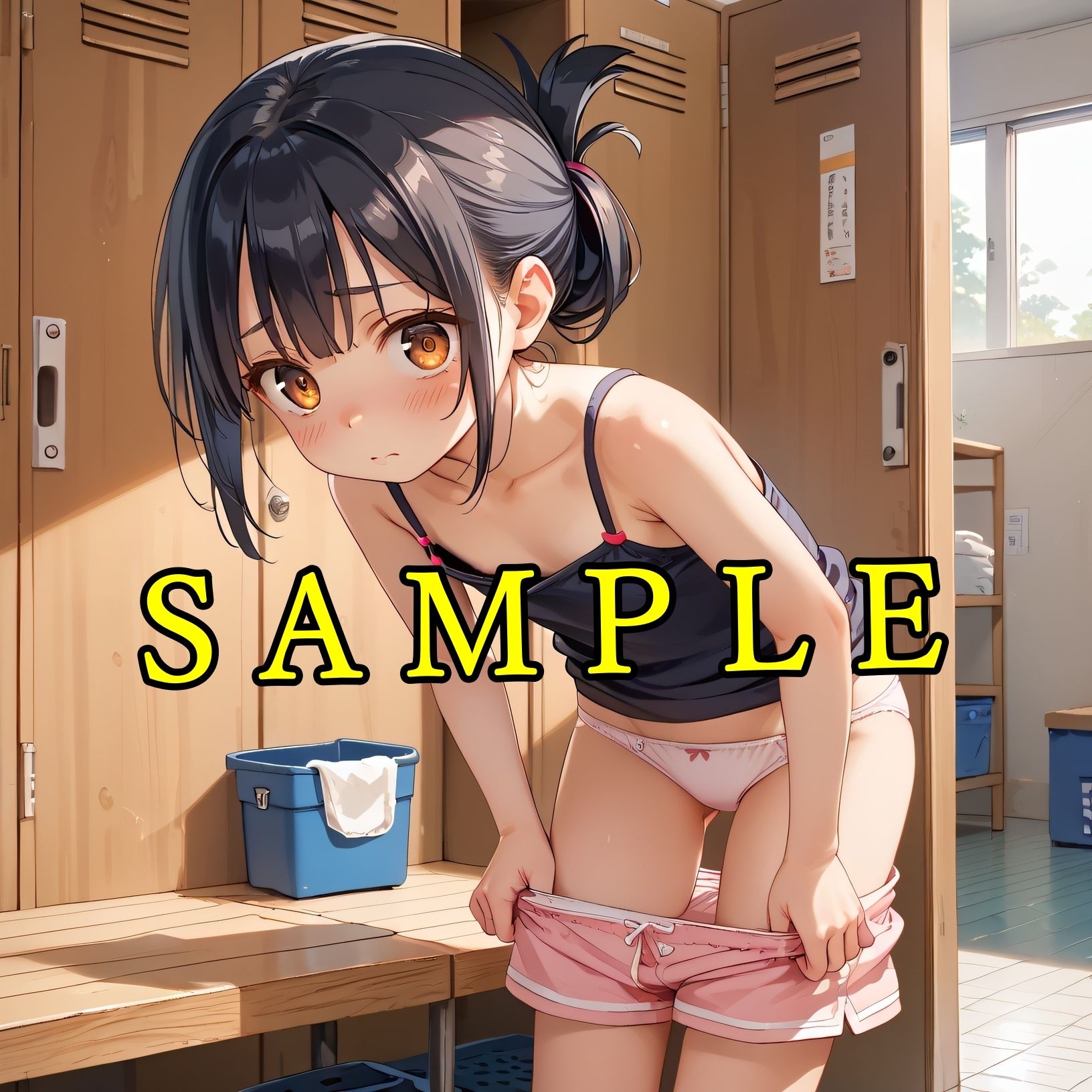 混浴温泉  脱衣所  パンティ＆ちっぱい  黒髪少女 wa10_seシリーズ まめまめクリ子2D エロ画像2