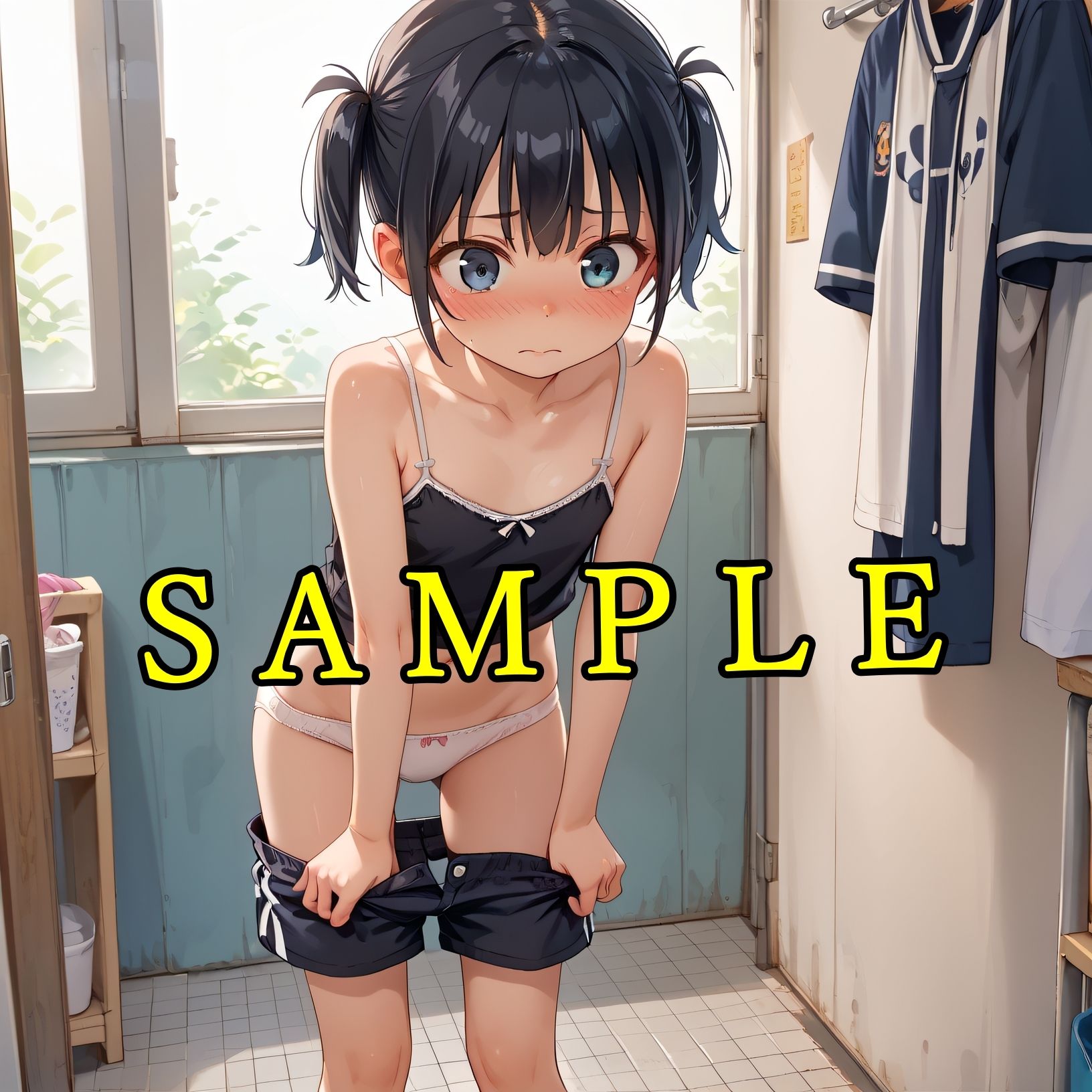 混浴温泉  脱衣所  パンティ＆ちっぱい  黒髪少女 wa10_seシリーズ まめまめクリ子2D エロ画像3