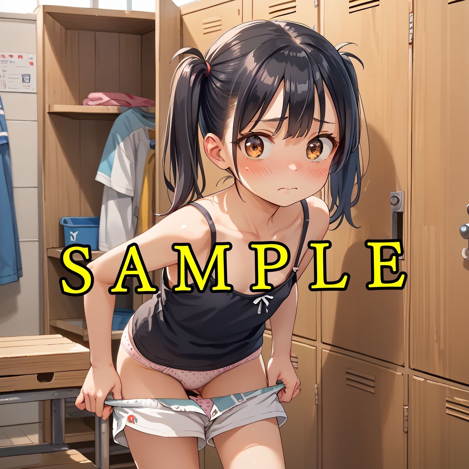 混浴温泉  脱衣所  パンティ＆ちっぱい  黒髪少女 wa10_seシリーズ まめまめクリ子2D エロ画像6