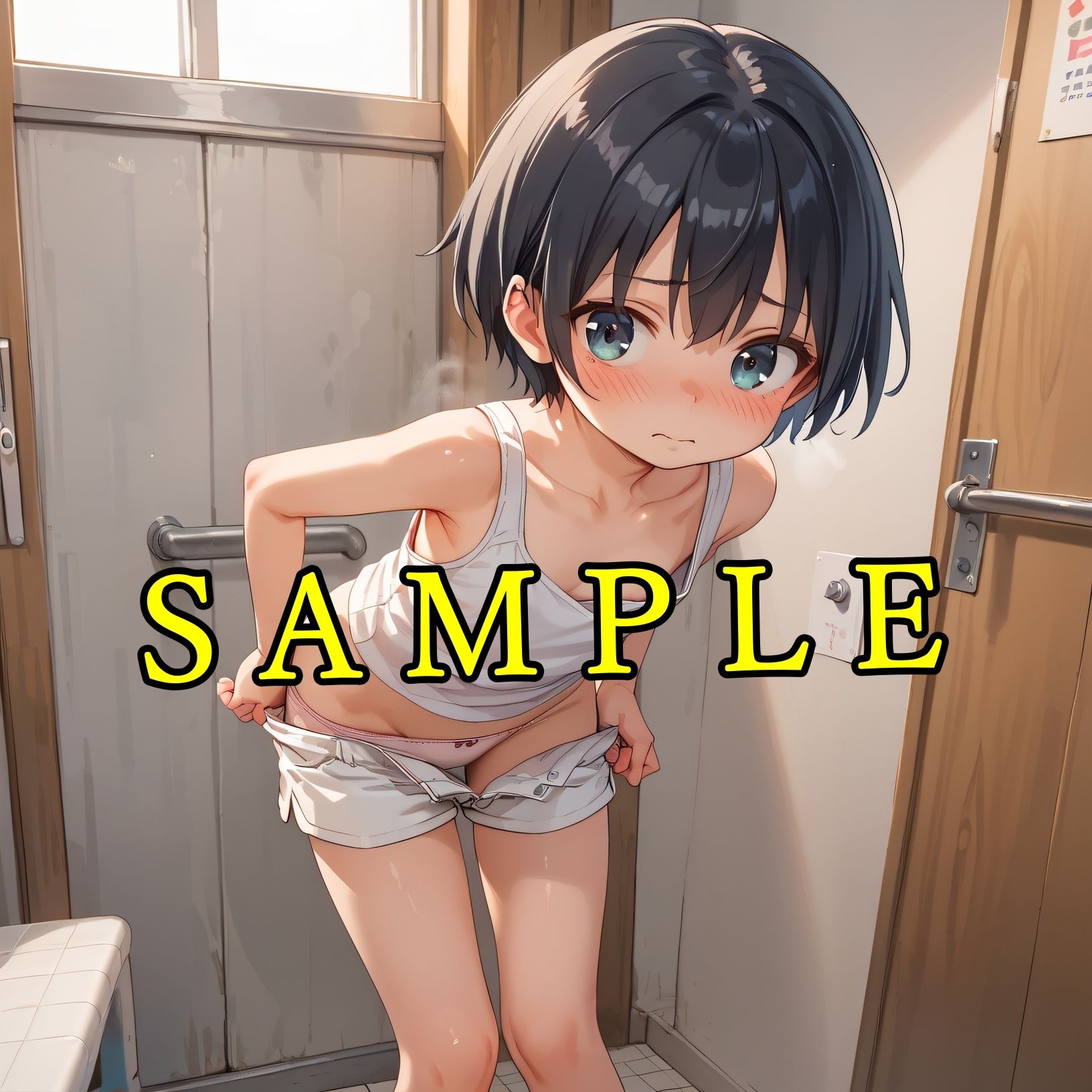 混浴温泉  脱衣所  パンティ＆ちっぱい  黒髪少女 wa10_seシリーズ まめまめクリ子2D エロ画像10