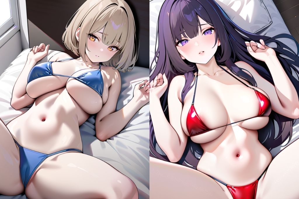 ベッドで寝転ぶ水着美女 画像2