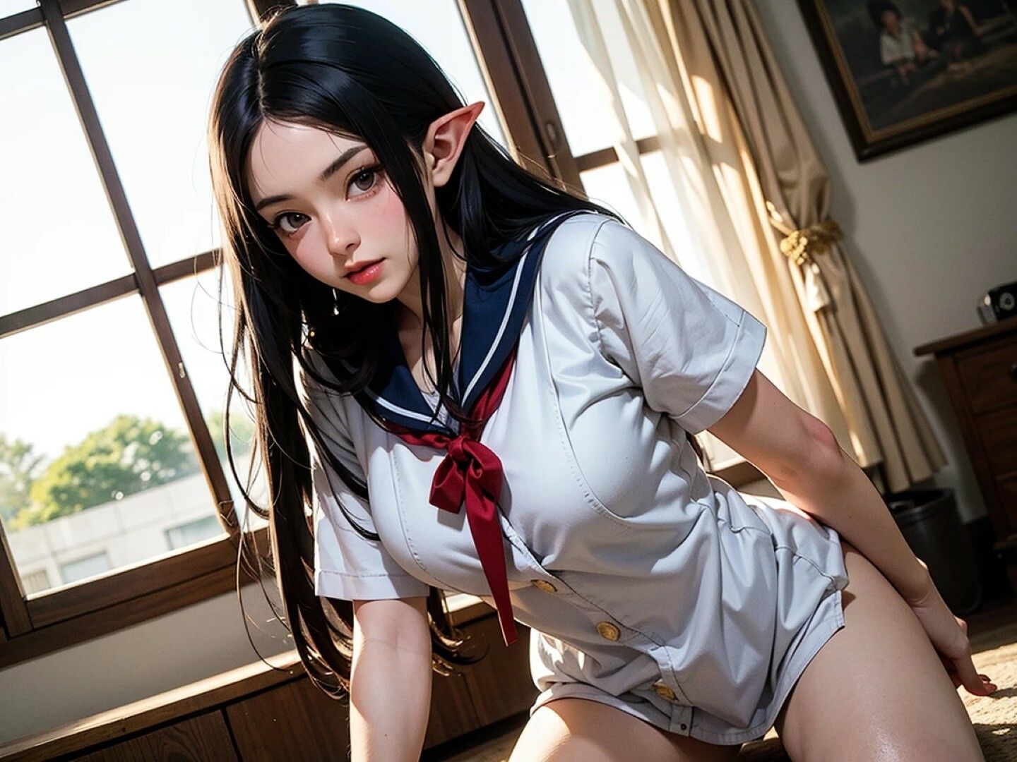 サンプル画像3:黒髪ロングエルフのエッチなイラスト集！(幻創機関) [d_617467]