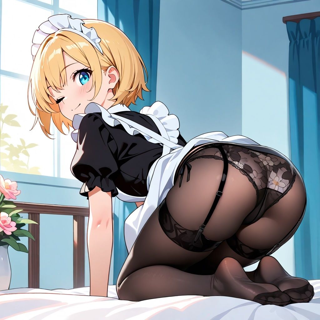 ミニスカメイドの四つん這いパンチラ 画像4