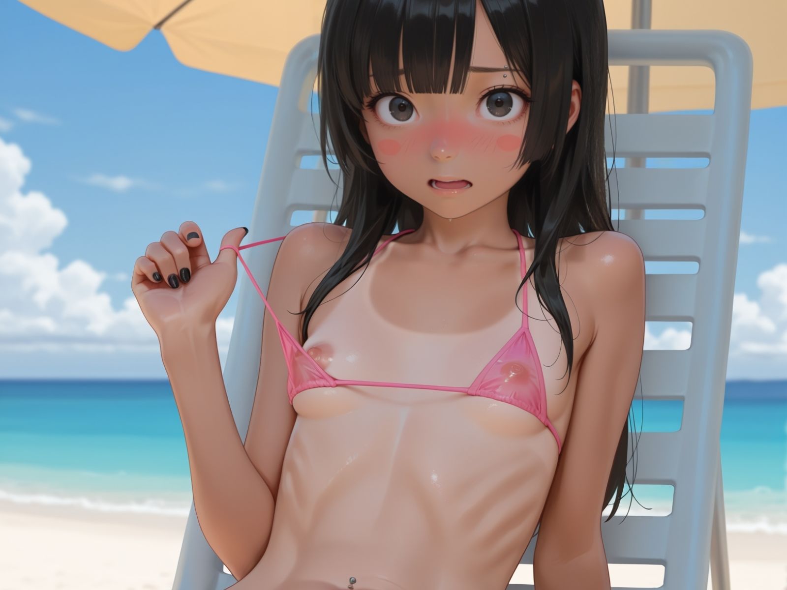 びんびんコリコリ乳首 日焼け貧乳女子 半熟チェリーパイ エロ画像