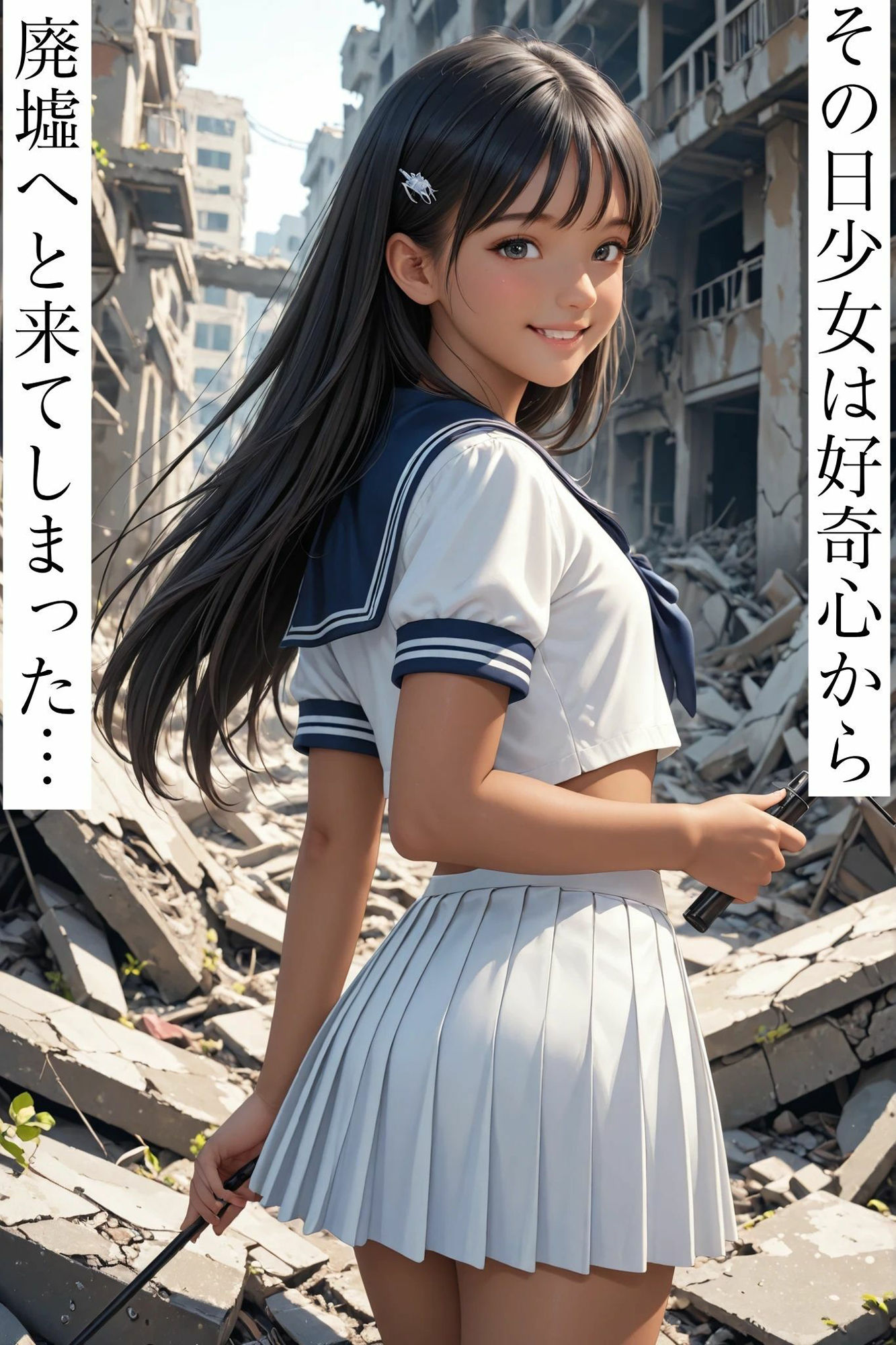 日焼け少女が廃墟で 画像1