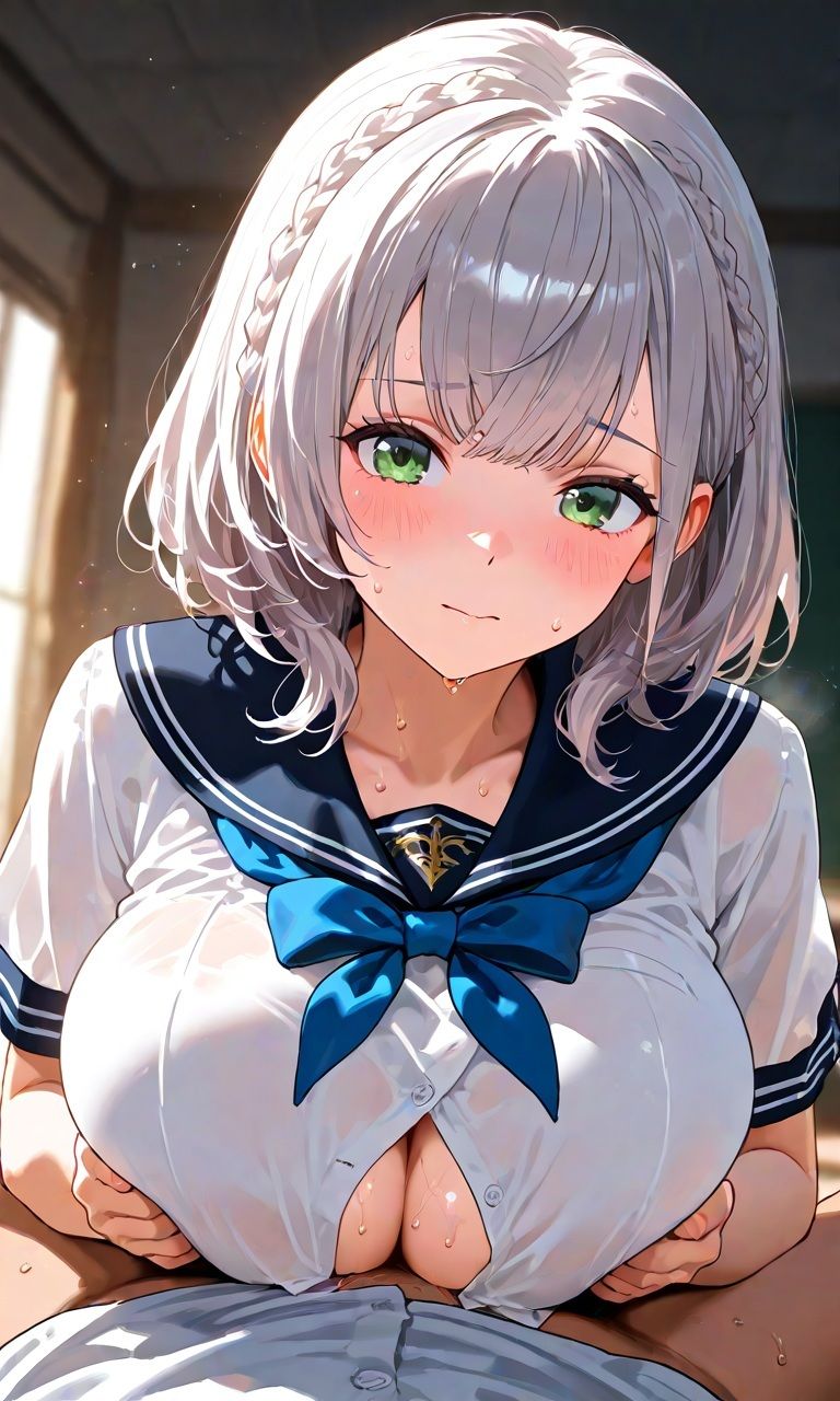 サンプル画像3:白銀〇エル  いちゃらぶえっち 制服・黒パンスト・おねしょた(夕焼けAI@競泳水着) [d_618731]