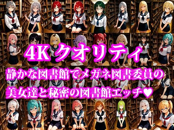 メガネ図書委員美女と秘密の図書館エッチ 画像1