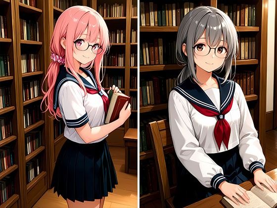 サンプル画像2:メガネ図書委員美女と秘密の図書館エッチ(放課後密着研究会) [d_618882]