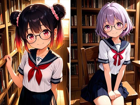 サンプル画像2:メガネ図書委員美女と秘密の図書館エッチ ちっぱいver(放課後密着研究会) [d_618921]