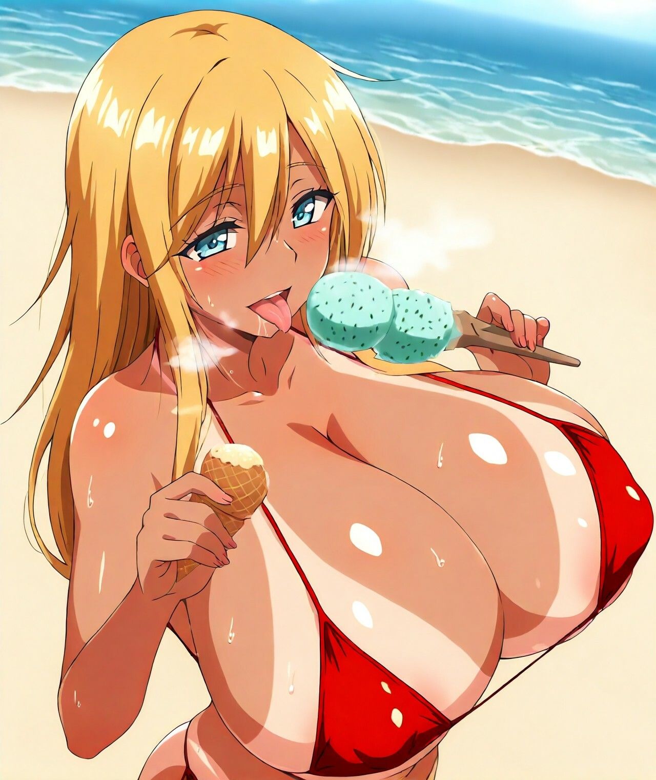 【ボイス作品B1対応】【断面図なし】赤ビキニコスプレ爆乳日焼けギャルママと海でラブラブH【複数アングル】【母乳なし】 画像10