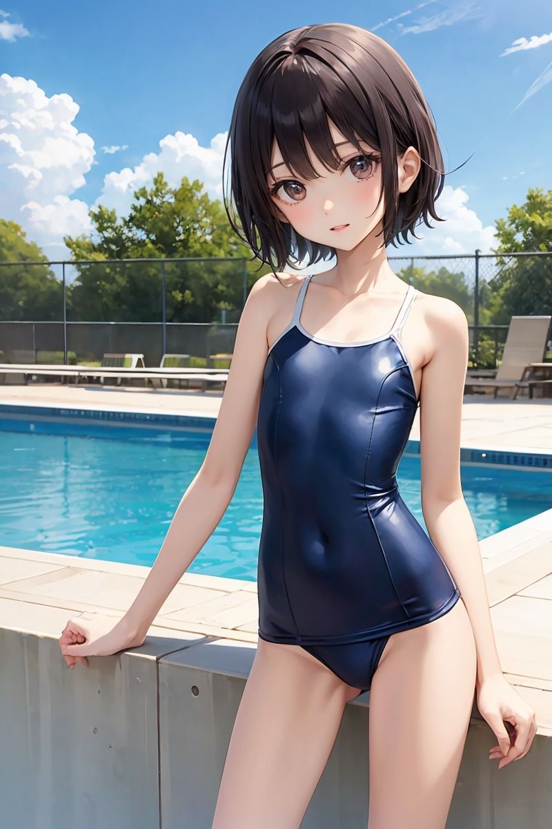 スリム貧乳ちっぱいスク水ヌード2