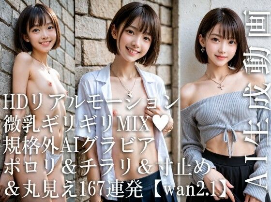 【HDリアルモーション】微乳ギリギリMIX（はーと） 規格外AIグラビア ─ ポロリ＆チラリ＆寸止め＆丸見え167連発【wan2.1】