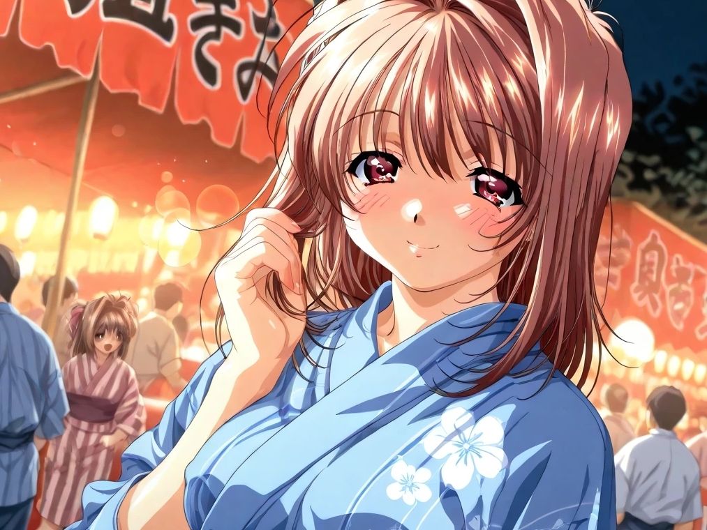 サンプル画像1:AIイラストCG集97  L〇VERS  恋に〇ちたら  河〇理恵  夏祭り編(ドンガラAI美少女イラスト支部) [d_622106]