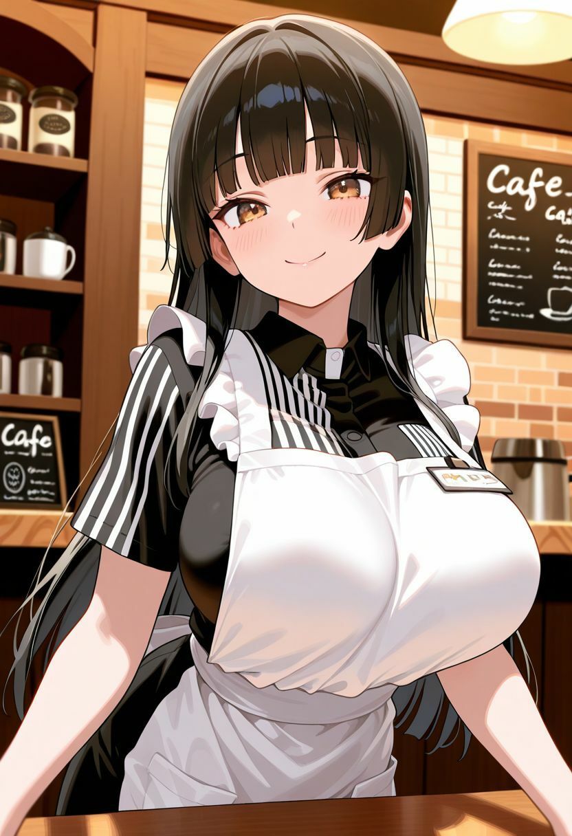 【エロ漫画】姫カットの巨乳店員が全裸になって退勤後ご奉仕1