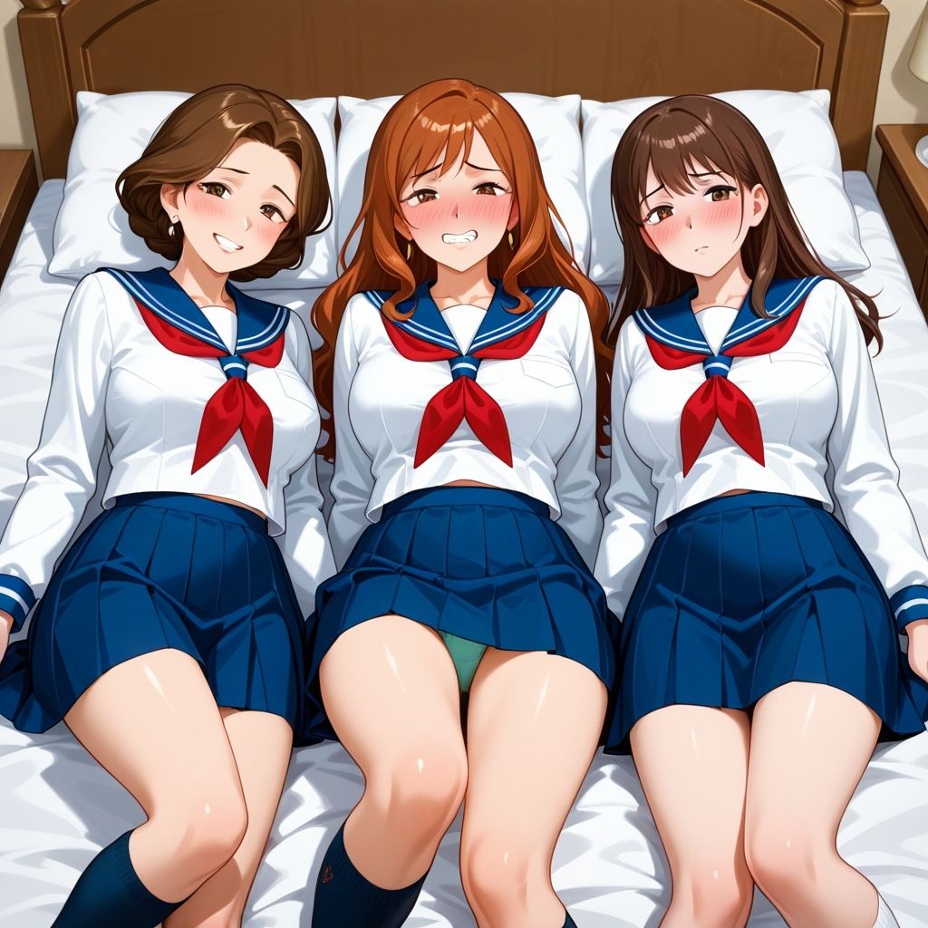 サンプル画像2:フェチコレVol.117 ベッドにパンチラしながら寝そべる制服コスプレ人妻ハーレム【枚数250枚】(満点星) [d_622495]