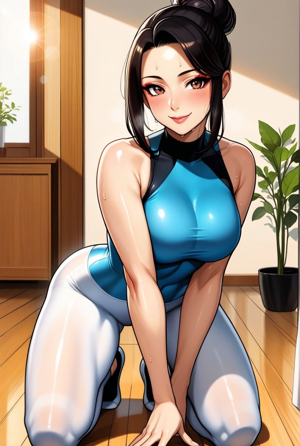 人妻ヨガ講師の艶ポーズ しっとり濡れる身体 画像1