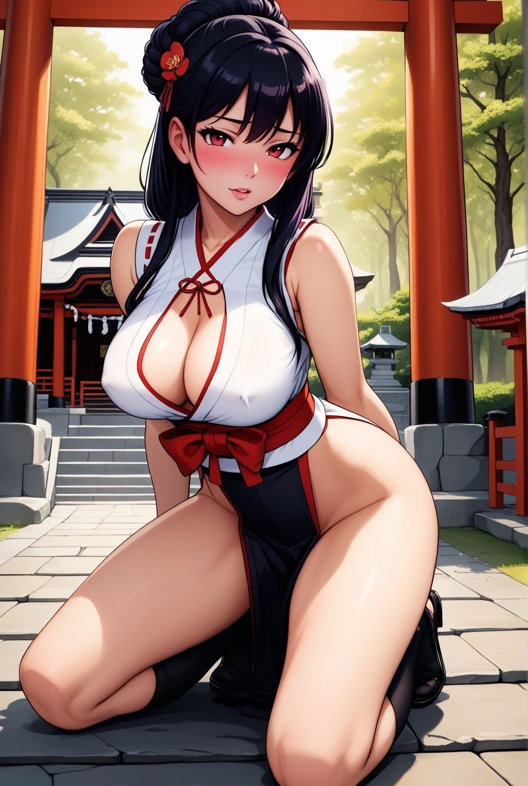 社に濡れる人妻巫女の色香 画像1