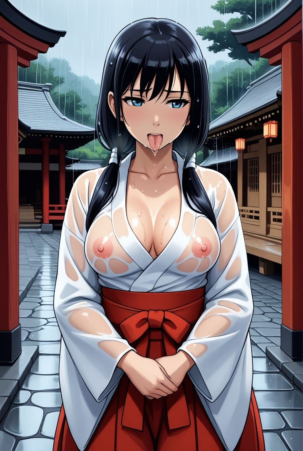 しめやかな雨、透け布の奥で疼く人妻巫女 画像2
