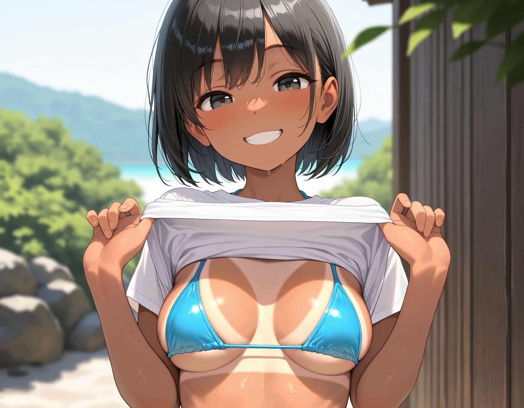 サンプル画像3:旅行先の島で出会った日焼け少女、彼氏に内緒で一線を越える。(ょう 出版) [d_626317]