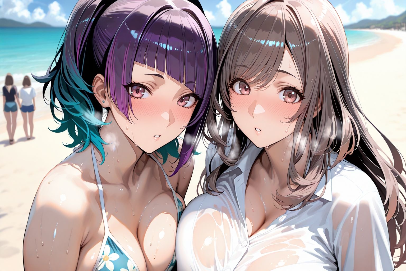 田○摩○々&月○恋○inビーチ1