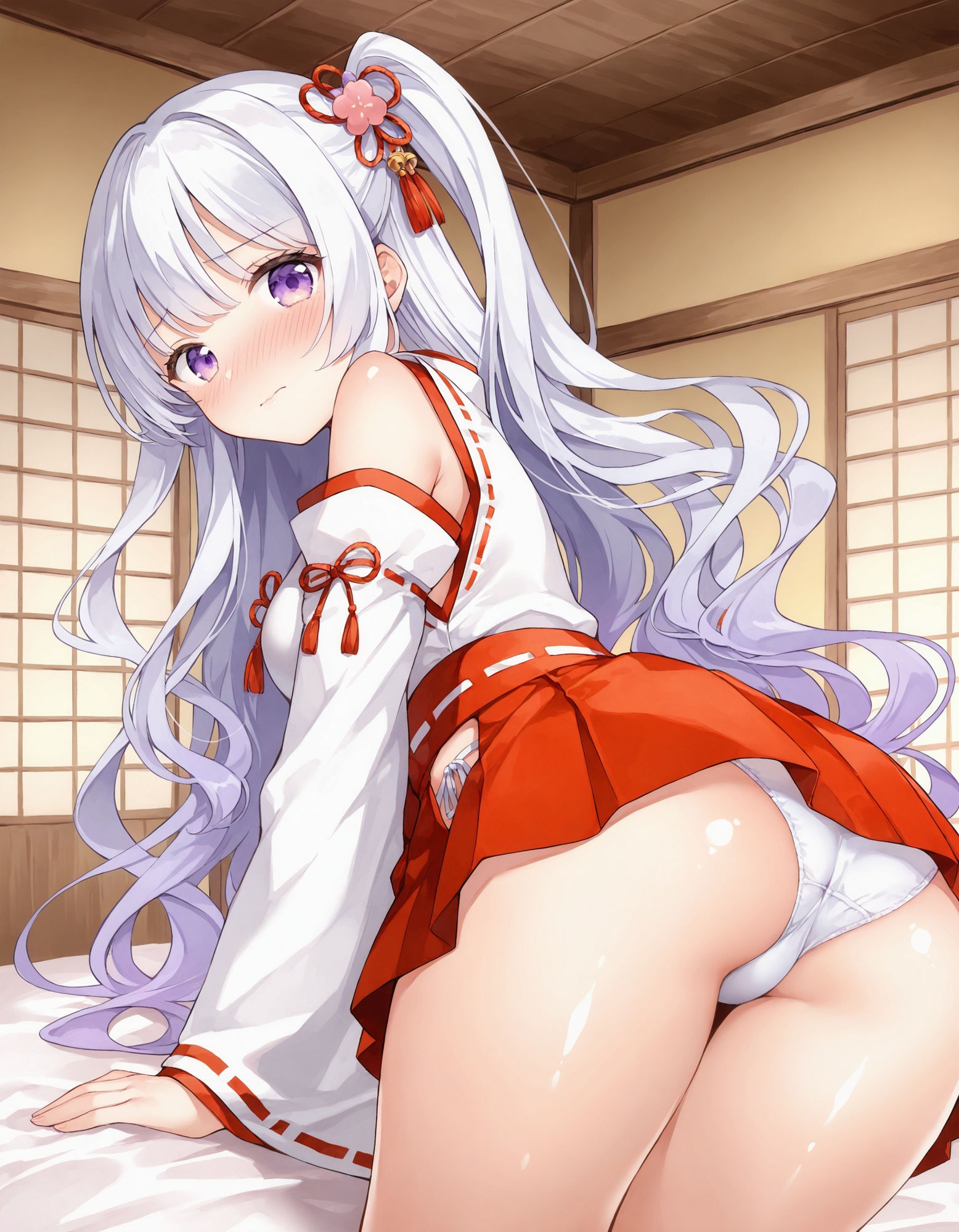 巫女コスで四つん這いパンチラ7