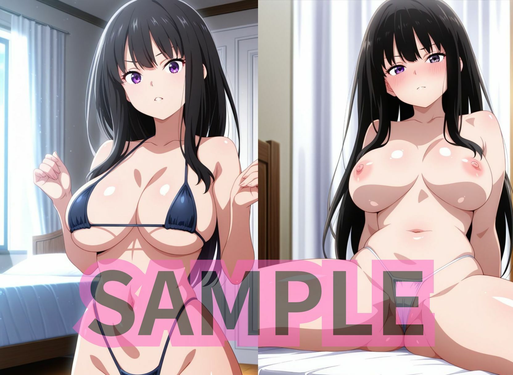 サンプル画像2:リコリコメンエス嬢はマイクロビキニを着たり待ち時間におま○こを弄ってる(モザなし研究会) [d_627885]