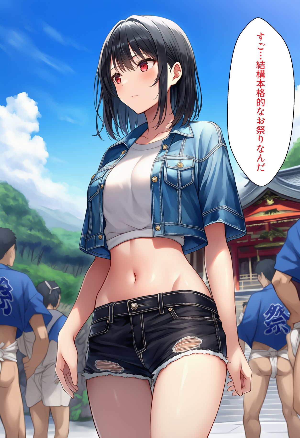 サンプル画像2:［AI生成イラストCG集］引っ越した先の田舎のお祭りが裸祭りだったCG集(しそ@SISO_r18) [d_629165]