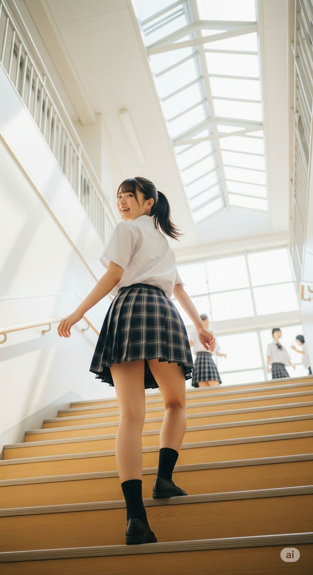 サンプル画像4:階段JK-綺麗な足と見えそうな純白パンツ-(萌の同人) [d_629953]