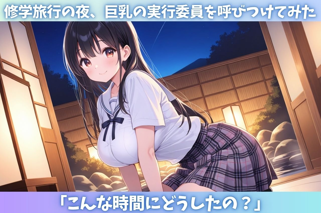 サンプル画像1:修学旅行中、巨乳委員を男子部屋に呼びつけ〇しまくった夜(はむ巨乳女子高生) [d_630016]