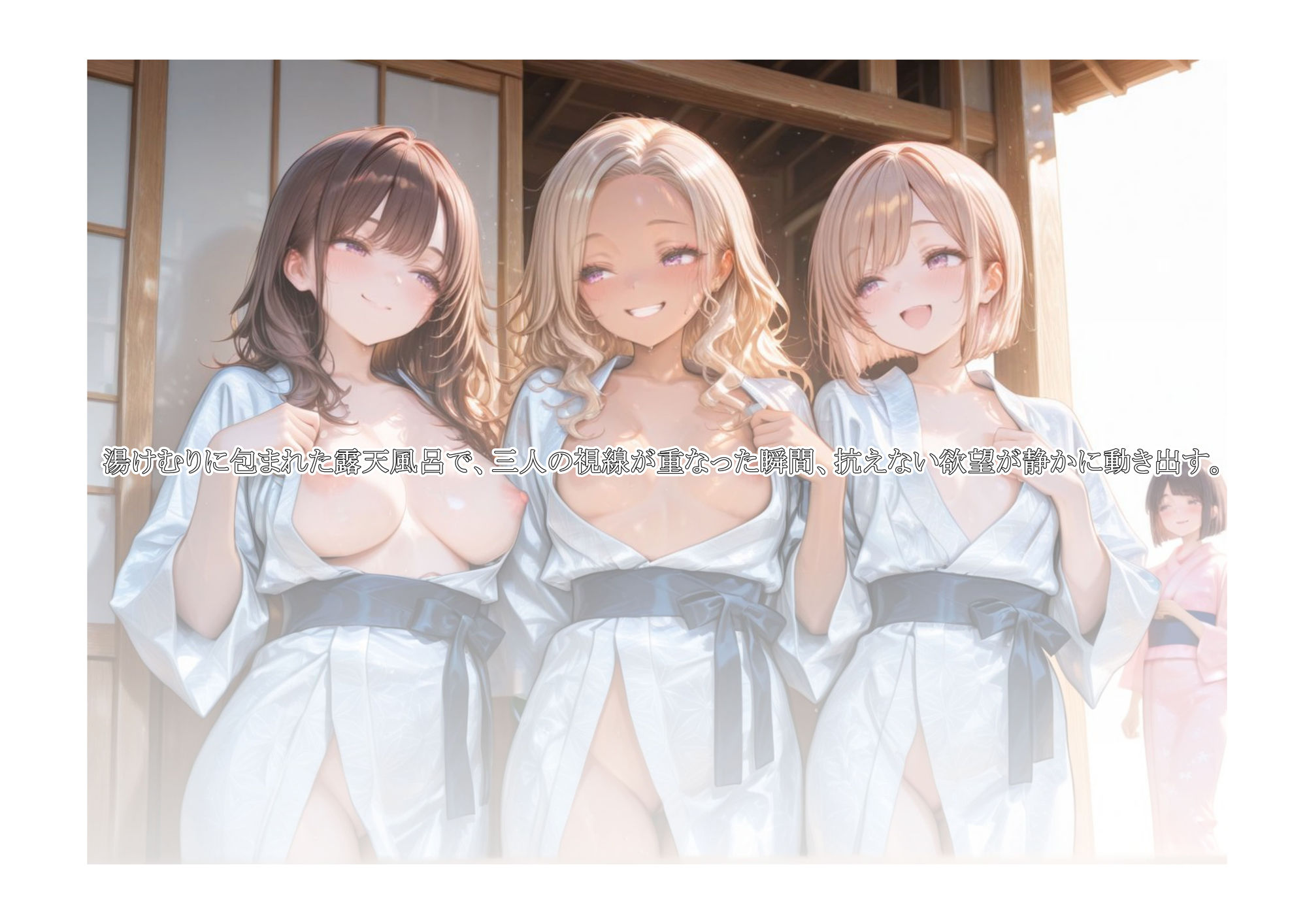 サンプル画像2:湯けむりJKトライアングル〜修学旅行の夜、僕は彼女たちのもの〜（フルカラー）(からだまっちんぐ事務局) [d_630274]