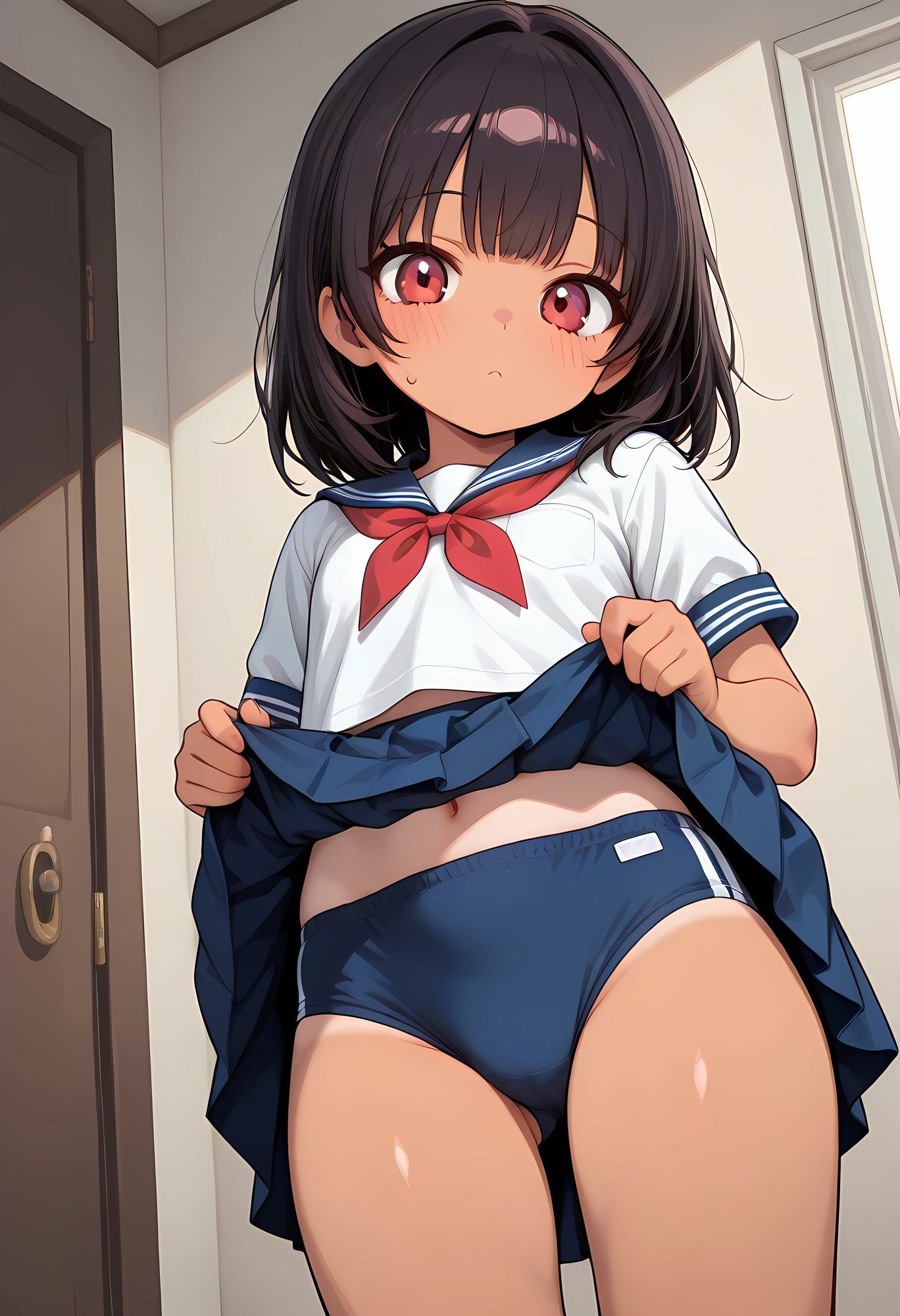 サンプル画像2:日焼けしたちっぱいな妹にエッチなことしてもらった 「お兄ちゃん生で入れてもいいよ（はーと）」(nes_aiart) [d_630371]