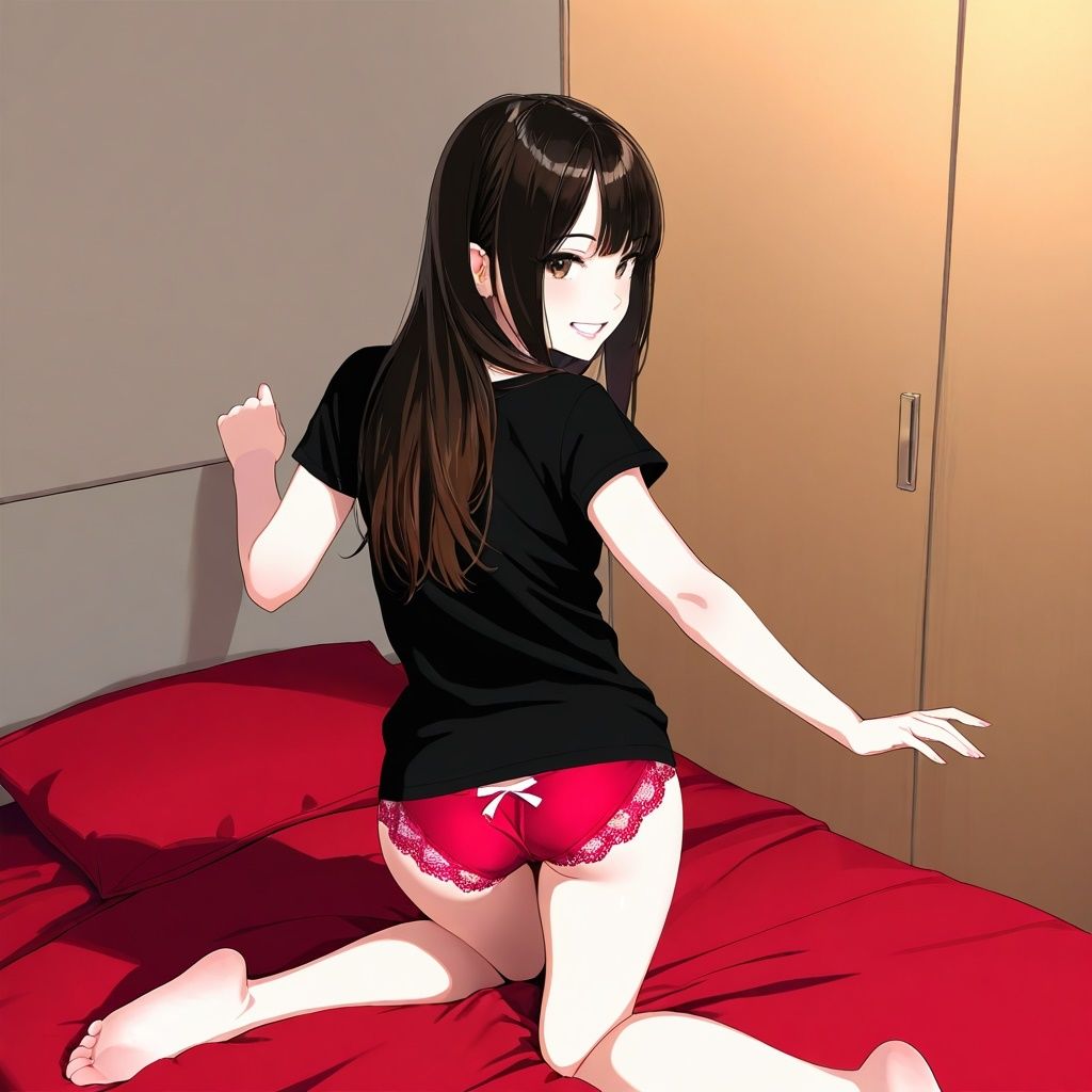 Tシャツ女子の四つん這いパンチラ 画像5