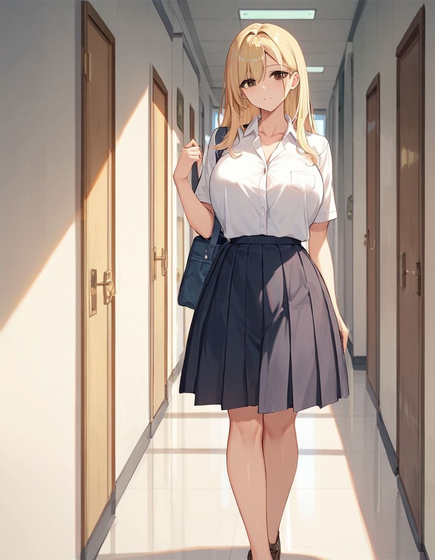 サンプル画像1:爆乳の金髪JK  放課後の学校内で本気セックス(欲情ラボ) [d_630545]