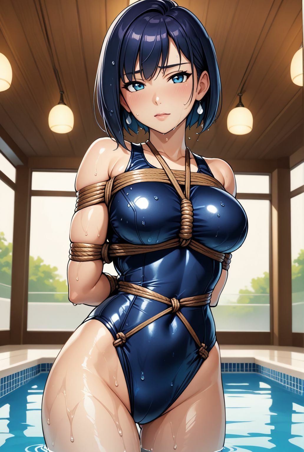 濡れ縄に囚われた熟女人妻講師 蒼いプールで密やかに堕ちて 画像1