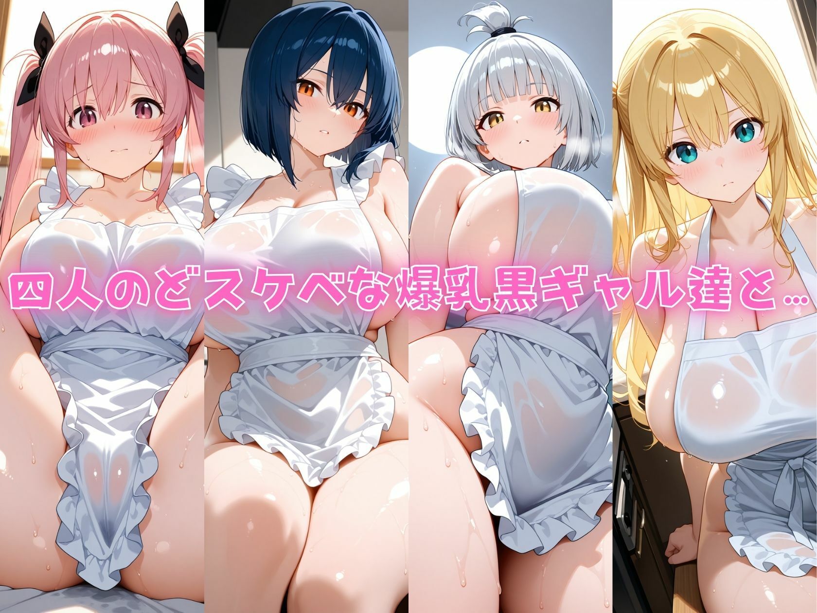 4人の爆乳白ギャル裸エプロンSEX 画像1
