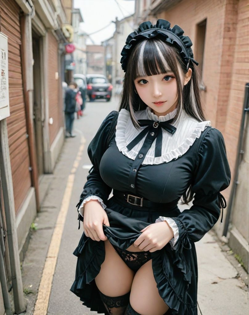 【実写風AI】野外露出ゴスロリちゃん 画像3