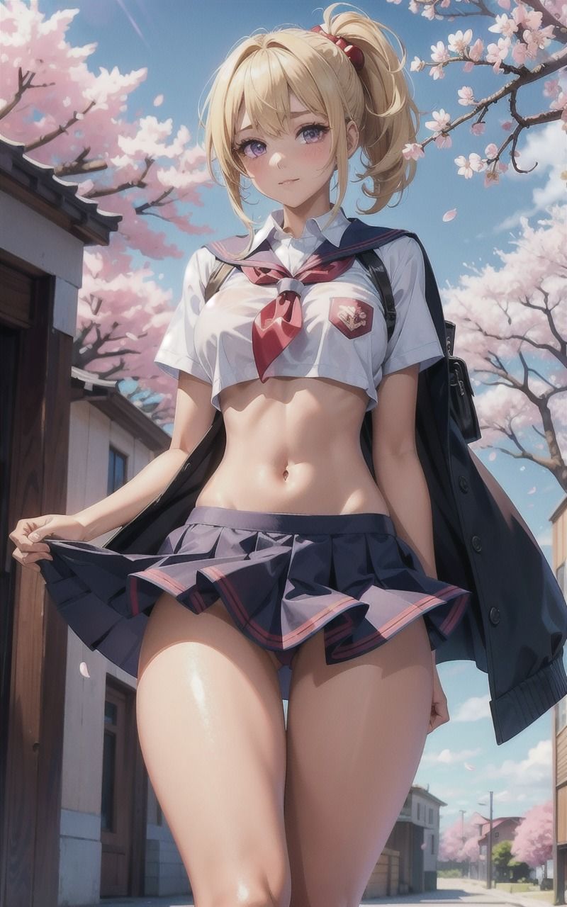 黒肌女子校生×桜 画像1