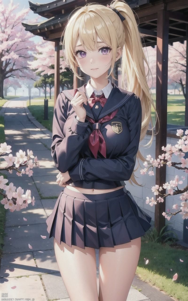 白肌女子校生×桜 画像1