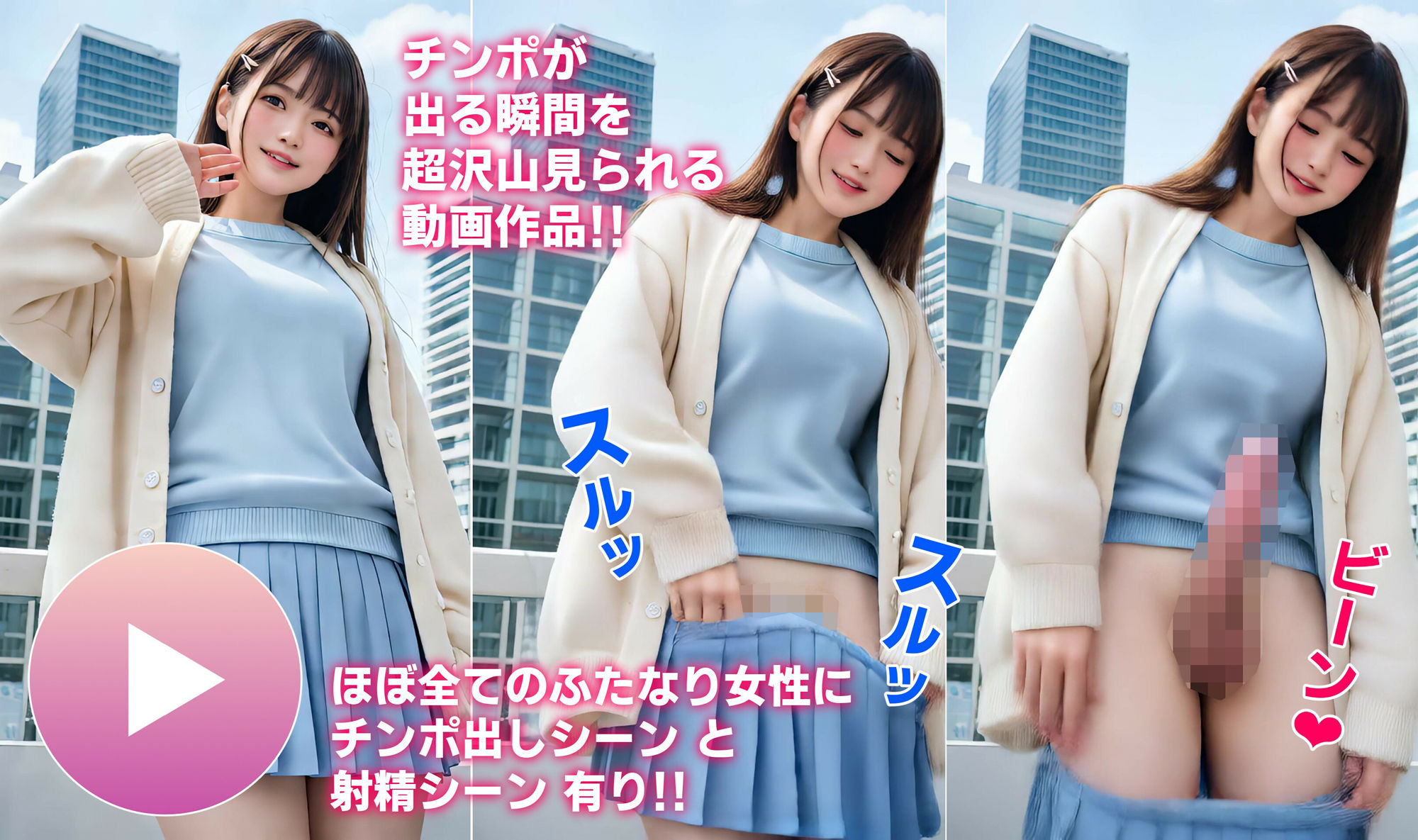 サンプル画像1:【動画】ポロリもあるよ！ふたなりチンポ露出散歩射精(コメットパンチ) [d_633493]