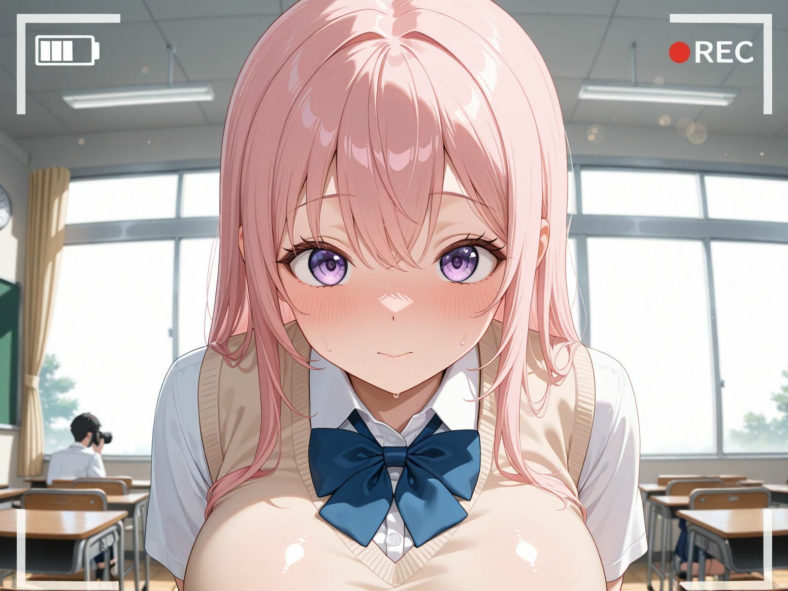 教室ハメ撮り! 爆乳女子校生が種付けを懇願するえっちな記録 画像1