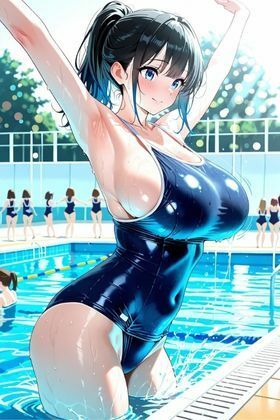 ポニテ人妻スク水堕ち【縦長500枚】 画像2