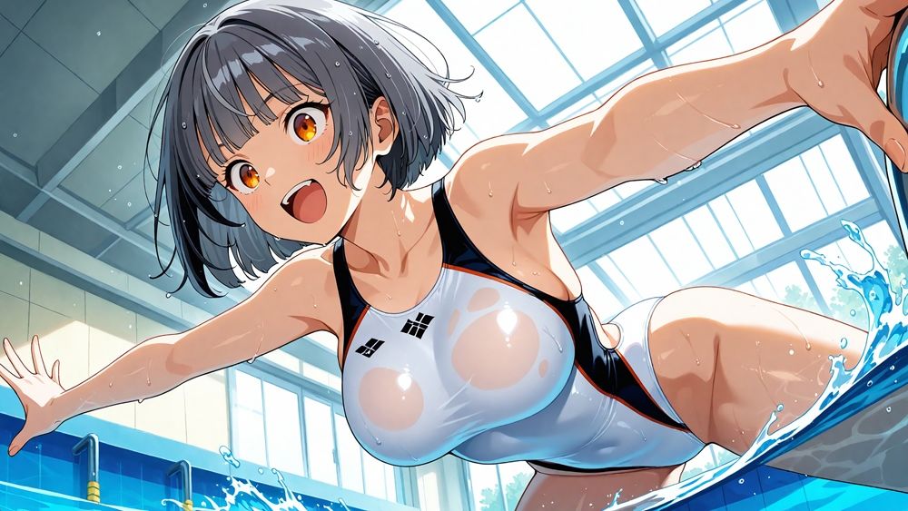 爆乳白スク水美少女たちが水泳指導と称して受精交尾三昧【4K】 画像2