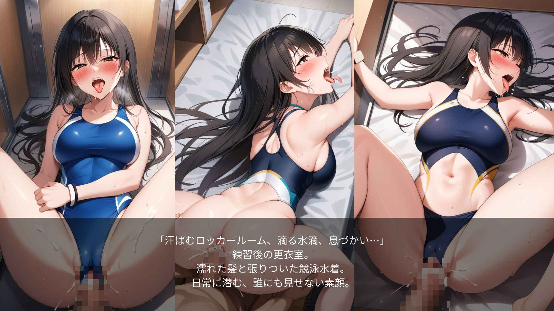 サンプル画像3:狙われた女子水泳部──巨乳黒髪ロングの競泳女子、濡れたロッカーで──(あいえろ本舗) [d_636144]