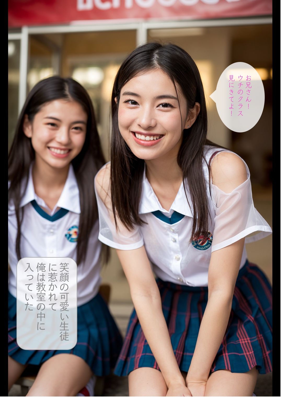 サンプル画像3:［ストーリー＋大量画像］インターナショナルスクールの文化祭の出し物は【セクキャバ】！？タイ・アメリカ・中国・韓国の美人留学生たちが僕を囲んでチンポを奪い合うハーレム体験！！(顔面最強美双子（AI2Twins）) [d_636494]