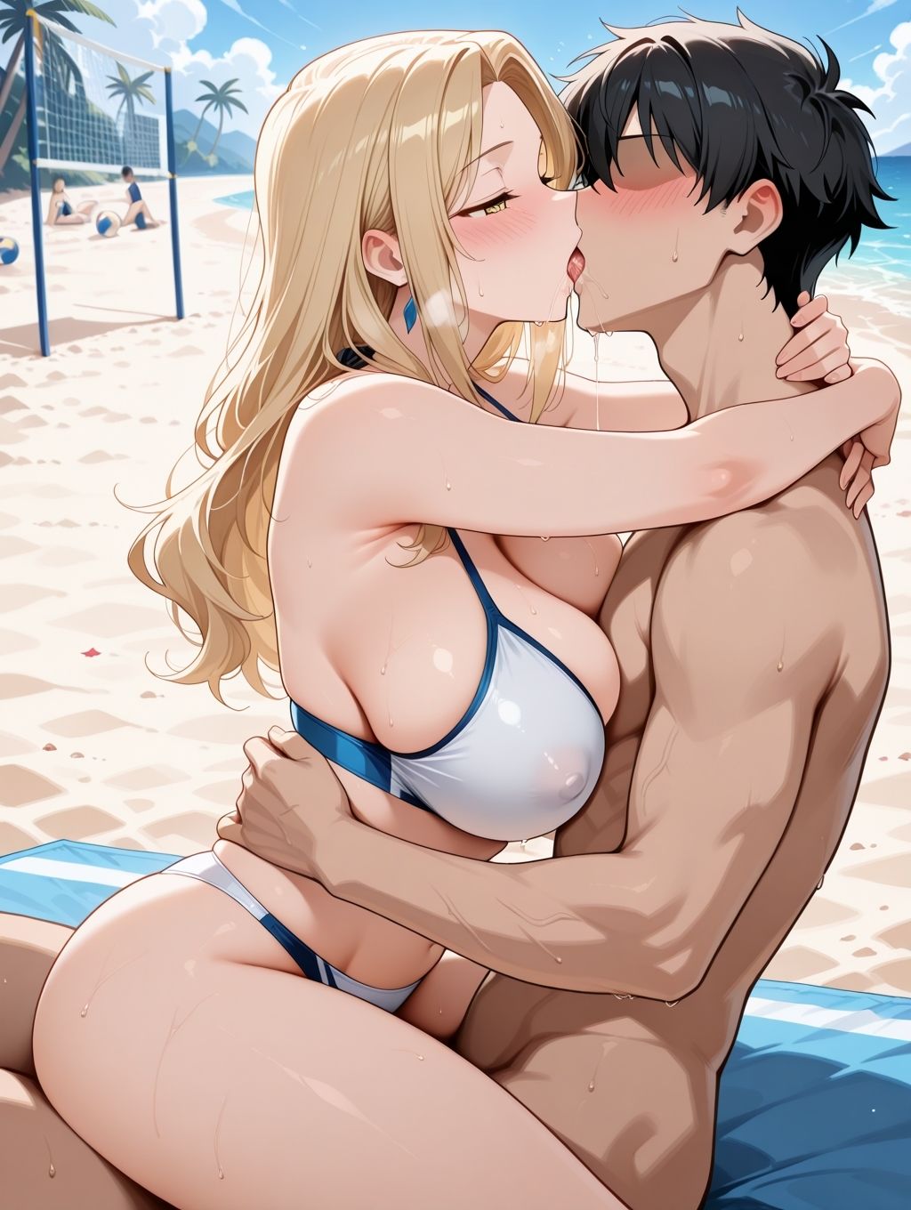 爆乳人妻〜夏のビーチ〜テントに連れ込んだ子持ちママと汗だくセックスした 画像3